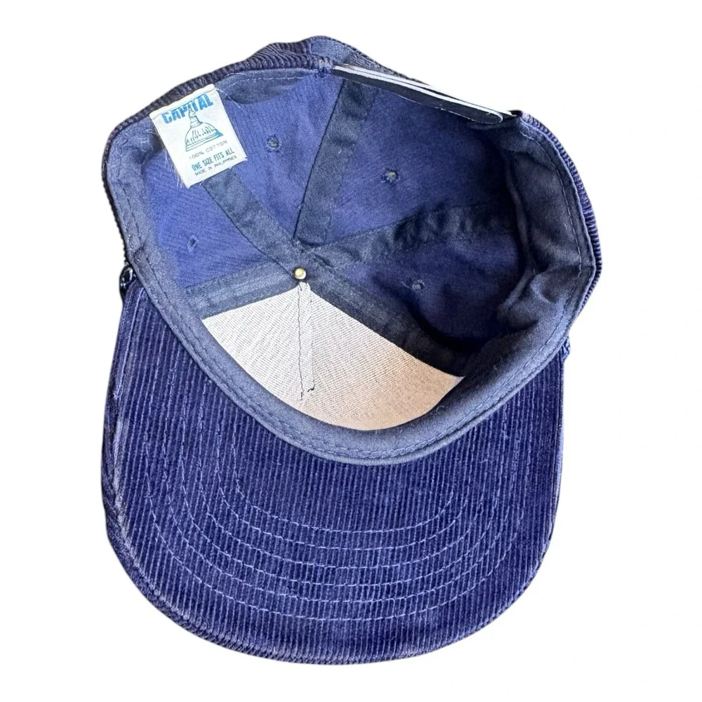 Vintage Wampler Longacre Blue Corduroy Snapback Cap Food Chicken Poultry Hat